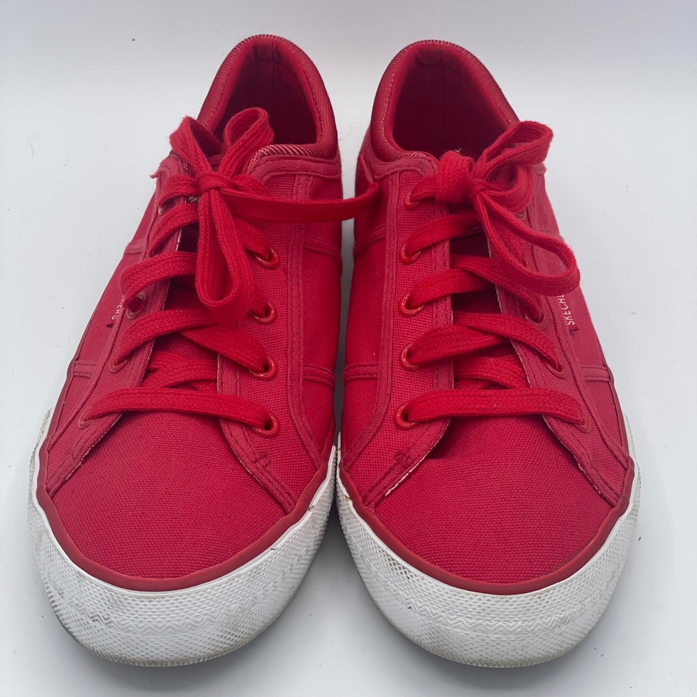 Skechers 775 Canvas Sneakers Womens 7.5 Red Low Top Memory Foam Comfort Shoes
